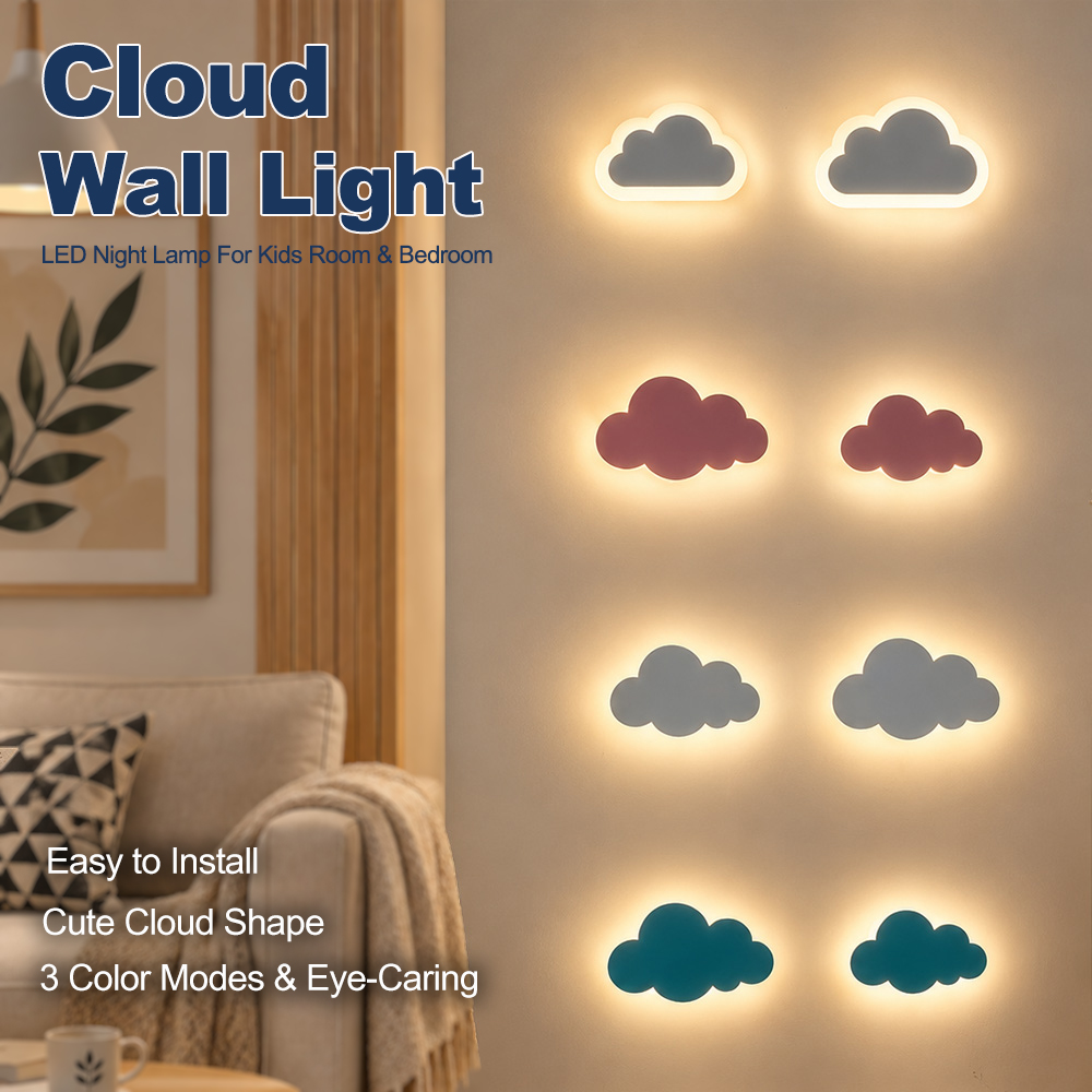 Baby Nursery Wall Lights - LED-Wandleuchte in Wolkenform, Nachtlicht, 3-Farben-Dimmbar, Cartoon-Wandleuchte