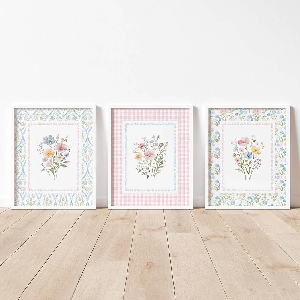 Baby Nursery Frames - 3-teiliges Set rahmenloser Leinwandbilder mit Wildblumen-Druck,